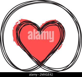 Heart in circle shaped tangled grungy scribble Stock Vector