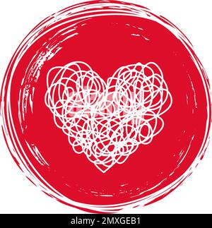 Heart in circle shaped tangled grungy scribble Stock Vector