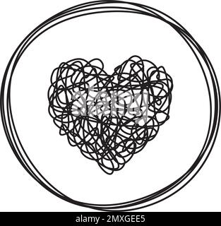 Heart in circle shaped tangled grungy scribble Stock Vector