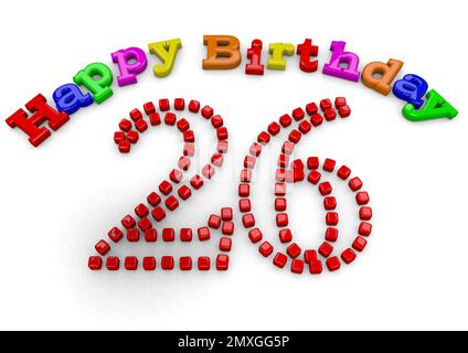 A 3d rendering of the red number 26 isolated on the empty white ...