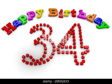 A 3D Rendering with lettering Happy Birthday and a big red number Stock Photo