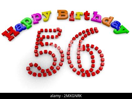 A 3D Rendering with lettering Happy Birthday and a big red number Stock Photo