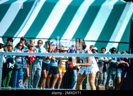 Billy Jean King (USA)  competing in  the 1977 US Open Tennis. Stock Photo