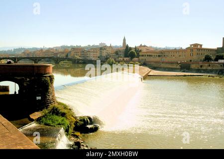 flood control river dam city landscape Stock Photo