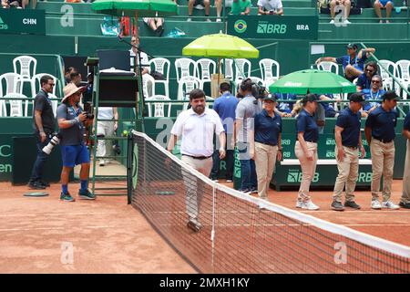 Florianopolis, Santa Catarina, Brasil. 3rd Feb, 2023. (SPO) Davis Cup between Brazil and China. February 03, 2023, Florianopolis, Santa Catarina, Brazil: Preparations for the beginning of Davis Cup between Brazil and China at Costao do Santinho, in Florianopolis (SC) on Friday (03) where two singles matches will be held.Credit: Leco Viana/Thenews2 (Credit Image: © Leco Viana/TheNEWS2 via ZUMA Press Wire) EDITORIAL USAGE ONLY! Not for Commercial USAGE! Credit: ZUMA Press, Inc./Alamy Live News Stock Photo