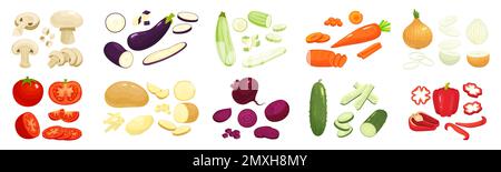Sliced vegetables set with onion carrot and potatoes flat isolated vector illustration Stock Vector
