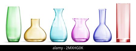 Empty glass vase realistic mockup set of different forms and colors simple symmetrical items isolated vector illustration Stock Vector