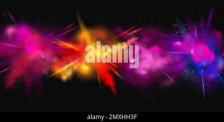 Realistic colored splashes concept four colorful powder blasts on a black background vector illustration Stock Vector