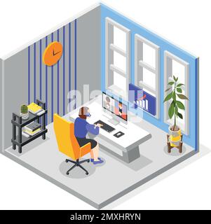 Business training isometric composition with online master class vector illustration Stock Vector