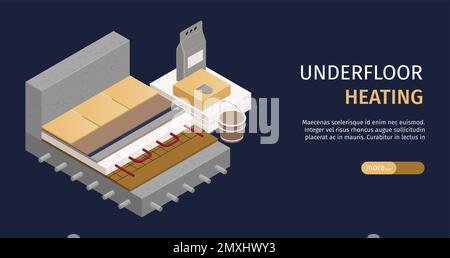 Underfloor heating system composition with flooring layers cut vector illustration Stock Vector
