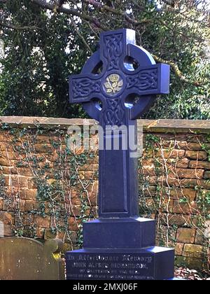 St Leonards Cemetery in Padiham Lancashire was opened in 1853 as the cemetery by the church was full The headstone is a Celtic Cross Stock Photo