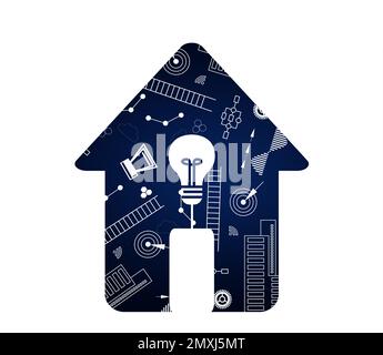 Creative image of house with light bulb on white background. Energy efficiency, loan, property or business idea concepts Stock Photo