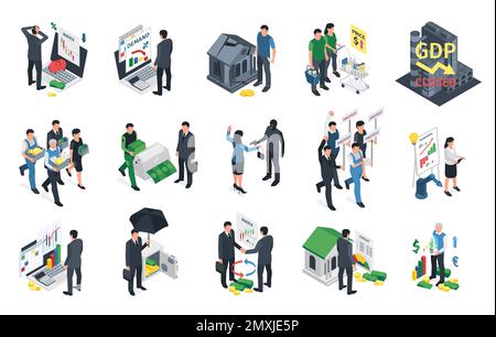 Crisis management isometric icons set with problem solving symbols ...