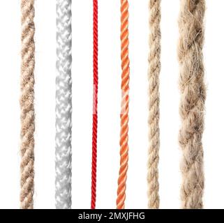Set of different ropes on white background Stock Photo - Alamy