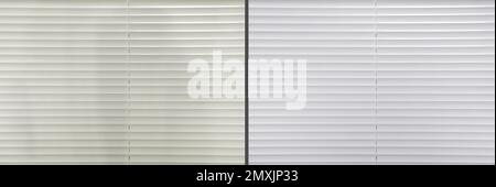 Window blinds before and after cleaning, closeup. Banner design Stock Photo