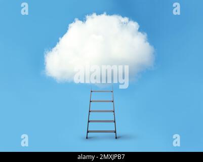 Stepladder with cloud on blue background. Conceptual design Stock Photo