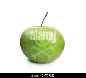 Green poison apple with skull and crossbones image on white background Stock Photo