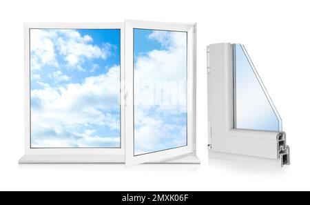 Window and sample of profile on white background Stock Photo