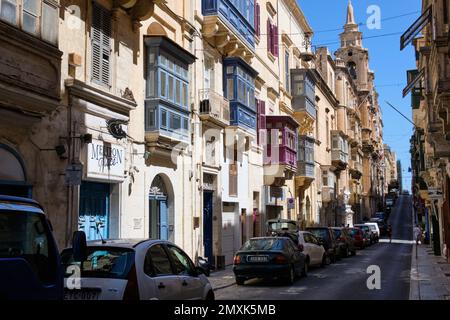 St. Paul’s Street is one of the most authentic streets in Valletta’s tight grid - Valletta, Malta Stock Photo