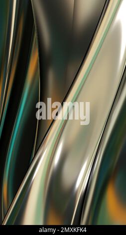 Dark gold fractal metal plate undulation Abstract, dramatic, modern, luxurious and exclusive 3D rendering graphic design element background material H Stock Photo