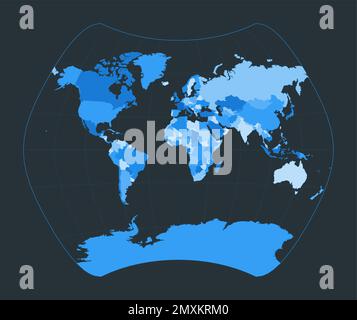 World Map. Larrivee projection. Futuristic world illustration for your infographic. Nice blue color palette. Stylish vector illustration. Stock Vector