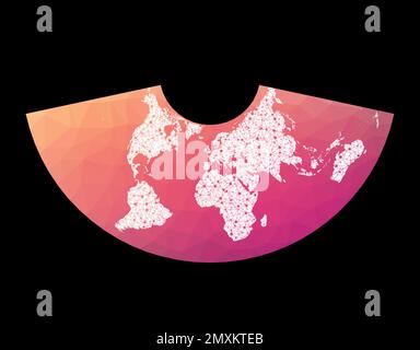 World network map. Albers conic equal-area projection. Wired globe in Conic Equal Area projection on geometric low poly background. Stock Vector