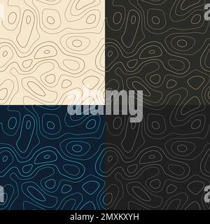 Topography patterns. Seamless elevation map tiles. Astonishing isoline background. Stylish tileable patterns. Vector illustration. Stock Vector