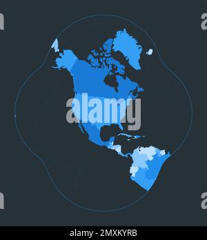 World Map. Modified stereographic projection for the conterminous United States. Futuristic world illustration for your infographic. Nice blue colors Stock Vector