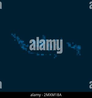 Indonesia dotted glowing map. Shape of the country with blue bright bulbs. Vector illustration. Stock Vector