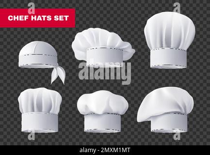 Realistic culinary chef hats icon set different styles like a bandana and like a white hat vector illustration Stock Vector