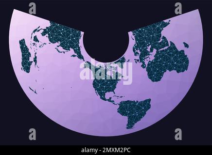 Communications map of the world. Albers projection. Green low poly ...