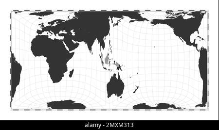 Vector world map. Gringorten square equal-area projection. Plain world geographical map with latitude and longitude lines. Centered to 120deg W longit Stock Vector