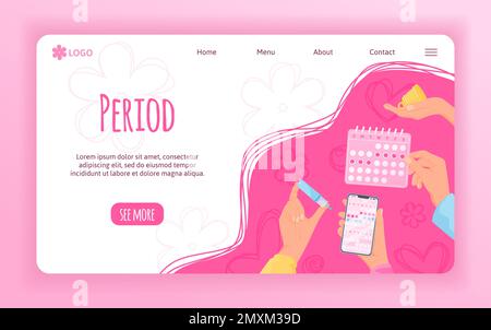 Hand drawn landing page with feminine hygiene products with