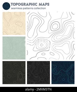 Topographic maps. Artistic isoline patterns, seamless design. Astonishing tileable background. Vector illustration. Stock Vector