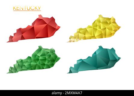 Set of vector polygonal maps of Kentucky. Bright gradient map of us state in low poly style. Multicolored Kentucky map in geometric style for your inf Stock Vector