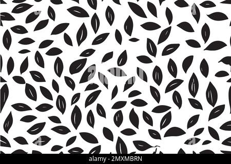 Seamless pattern with black leaves on white background. Vector illustration. Stock Vector