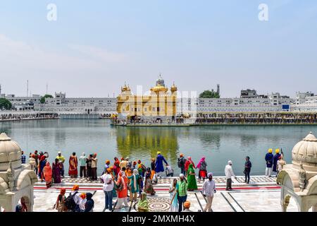 The Golden Temple, also known as Harmandir Sahib, is one of the holiest gurdwaras (Sikh temples) in the world, located in Amritsar, Punjab, India. Stock Photo