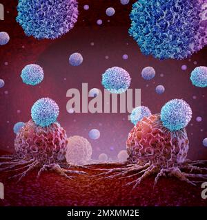 Immune Cancer Therapy or immunology treatment and oncology symbol as Malignant Cancerous Growth and Metastasis anatomy concept as growing tumor cells Stock Photo