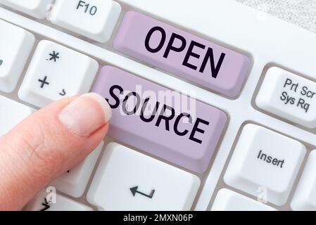 Conceptual display Open Source. Word for denoting software which original source code freely available Stock Photo
