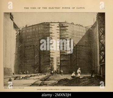Lock Gates Approaching Completion from the book Panama and the Canal in picture and prose : a complete story of Panama, as well as the history, purpose and promise of its world-famous canal the most gigantic engineering undertaking since the dawn of time by Willis John Abbot,1863-1934 Published in London ; New York by Syndicate Publishing Co. in 1913 Stock Photo