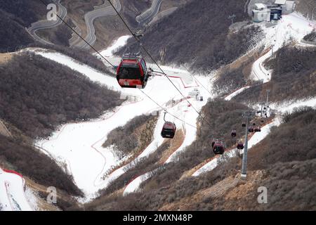 Beijing, China. 2nd Feb, 2023. Photo taken on Feb. 2, 2023 shows the view of National Alpine Skiing Center in Yanqing District, Beijing, capital of China. Credit: Zhang Chenlin/Xinhua/Alamy Live News Stock Photo