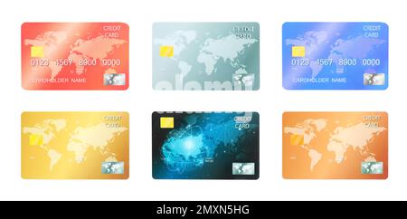 Set of modern credit cards on white background. Banner design Stock Photo