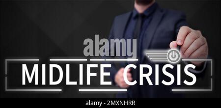 Sign displaying Midlife Crisis. Word Written on Software development technique Decomposing an application Stock Photo