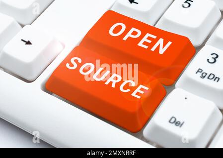 Text caption presenting Open Source. Conceptual photo denoting software which original source code freely available Stock Photo