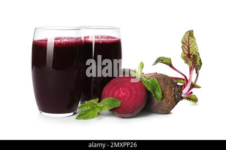 Freshly made beet juice isolated on white Stock Photo