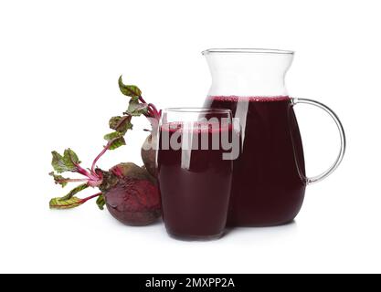 Freshly made beet juice isolated on white Stock Photo