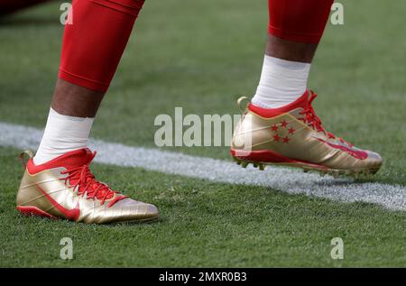 The cleats of San Francisco 49ers defensive end Nick Bosa are