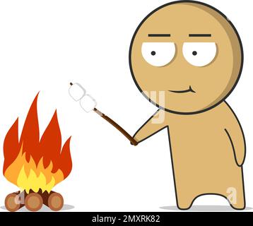 The boy is resting in nature and preparing marshmallows on fire Stock Vector