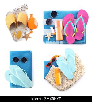 Set of beach objects on white background, top view Stock Photo