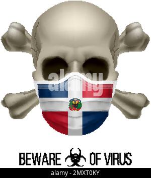 Human Skull with Crossbones and Surgical Mask in the Color of National Flag Dominican Republic. Mask in Form of the Flag and Skull as Concept of Dire Stock Vector
